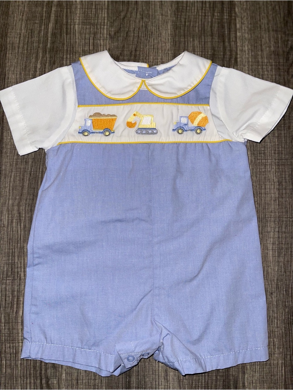 Petit Ami Embroidered Construction Truck Boys' Romper Blue/White Size 3m